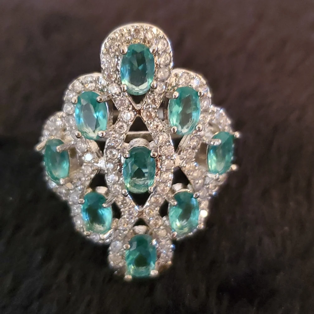 Sterling Silver Large Blue Topaz Ring 7 - Picture 5 of 7